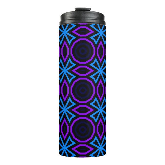 Garrafa Térmica Padrão uniforme azul e preto com geomet simples (Frente)