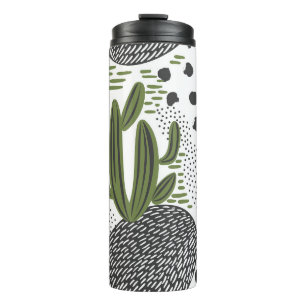 Garrafa Térmica padrão uniforme com cacto em fundo branco. 