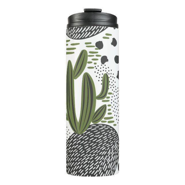 Garrafa Térmica padrão uniforme com cacto em fundo branco.  (Frente)