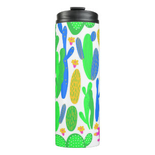 Garrafa Térmica padrão uniforme com cacto em fundo branco. 