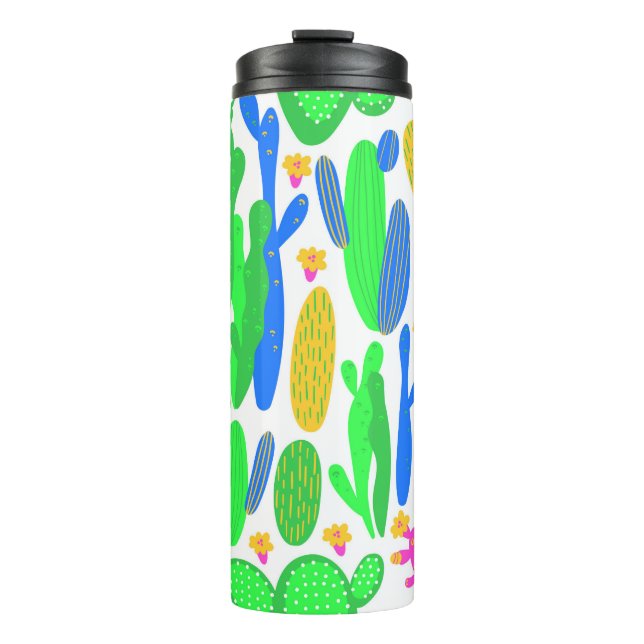 Garrafa Térmica padrão uniforme com cacto em fundo branco.  (Frente)