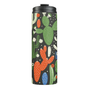 Garrafa Térmica padrão uniforme com cacto em fundo preto.