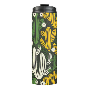 Garrafa Térmica padrão uniforme com cacto em fundo preto.