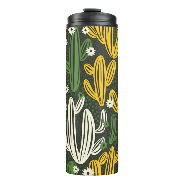 Garrafa Térmica padrão uniforme com cacto em fundo preto.  (Frente)