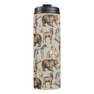 Garrafa Térmica Padrão uniforme de aquarela com anima florestal se