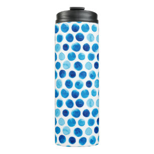 Garrafa Térmica Padrão uniforme de aquarela com bolinhas azuis