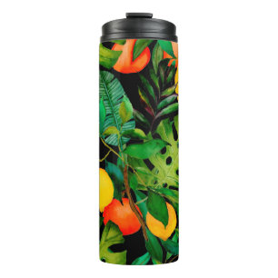 Garrafa Térmica Padrão uniforme de aquarela com folhas tropicais 