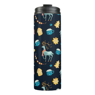 Garrafa Térmica Padrão uniforme de aquarela com veados de natal g