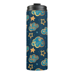 Garrafa Térmica Padrão uniforme de aquarelas com a lua, estrelas,