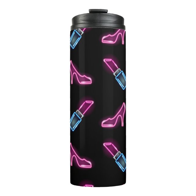 Garrafa Térmica Padrão uniforme de moda com ícones de néon de lips (Frente)