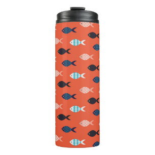 Garrafa Térmica padrão uniforme de peixes de vintage. Captura de p