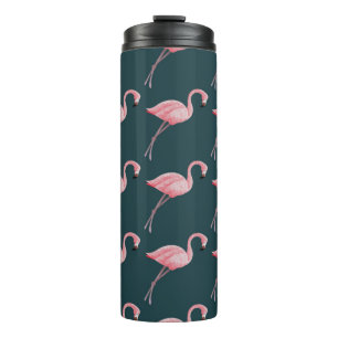 Garrafa Térmica padrão uniforme de vintage Flamingos em fundo azu