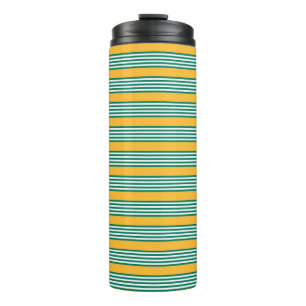Garrafa Térmica Padrão verde e branco de cinco faixas com amarelo