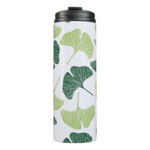Garrafa Térmica Padrão Verde Ginkgo Biloba Sem Costura