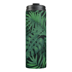 Garrafa Térmica Padrão verde-noturno tropical sem costura