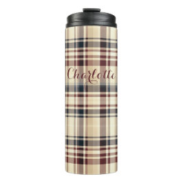 Garrafa Térmica Padrão verificado clássico de Xadrez bege