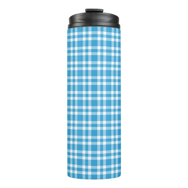 Garrafa Térmica Padrão Xadrez Azul Branco (Frente)