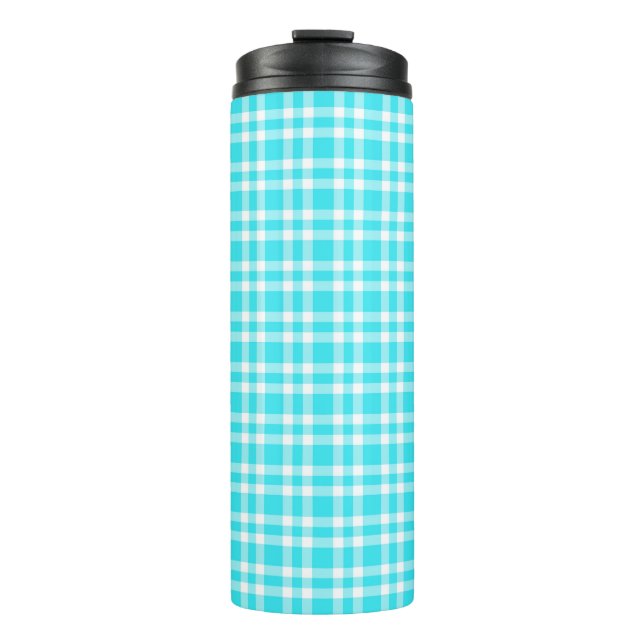 Garrafa Térmica Padrão Xadrez Azul Branco (Frente)