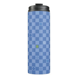 Garrafa Térmica Padrão Xadrez de Flores Nº 01 - Azul Claro
