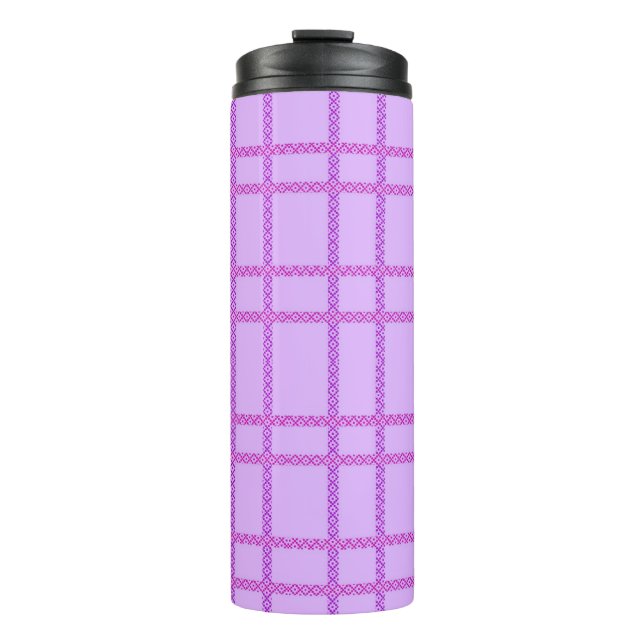 Garrafa Térmica Padrão xadrez de flores rosa e roxo (Frente)