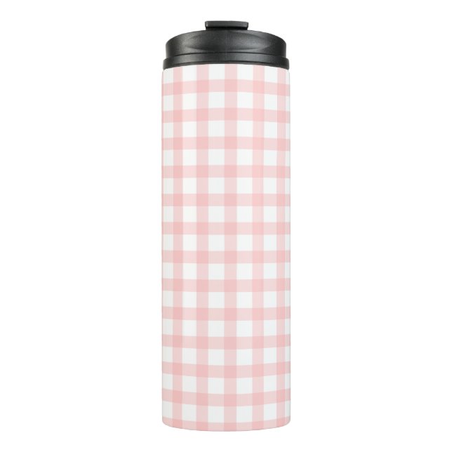 Garrafa Térmica Padrão Xadrez Rosa Fofo Retrô (Frente)