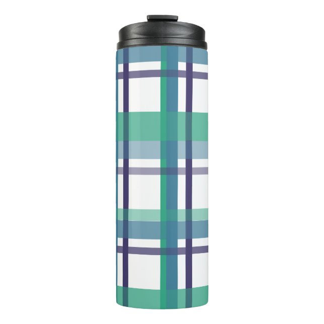 Garrafa Térmica Padrão Xadrez Verde e Roxo (Frente)