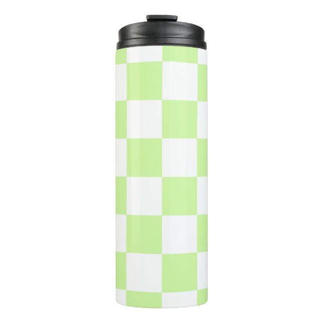 Garrafa Térmica Padrão Xadrez Verde Pastel Gingham (Frente)