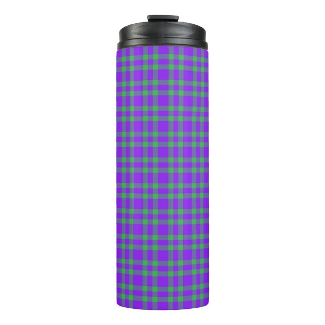 Garrafa Térmica Padrão Xadrez Verde Roxo (Frente)
