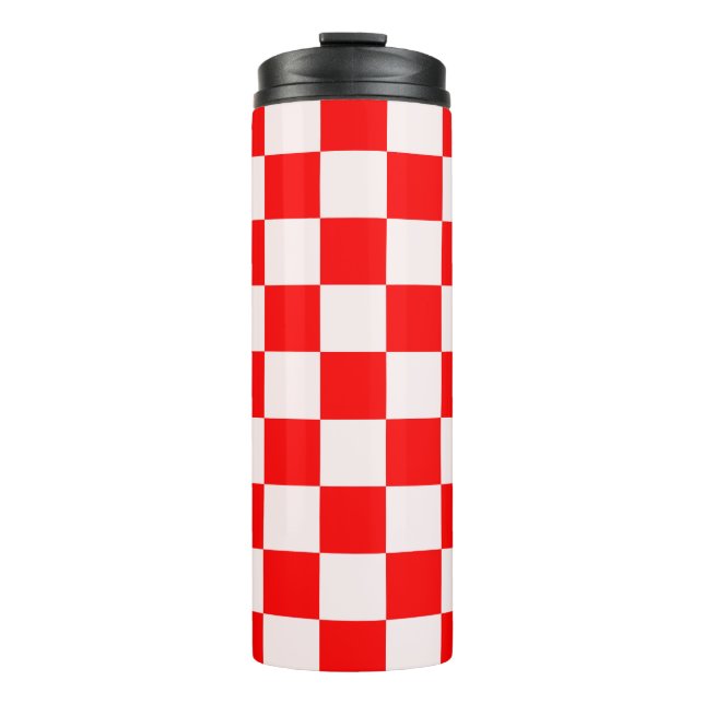 Garrafa Térmica Padrão Xadrez Vermelho e Branco (Frente)