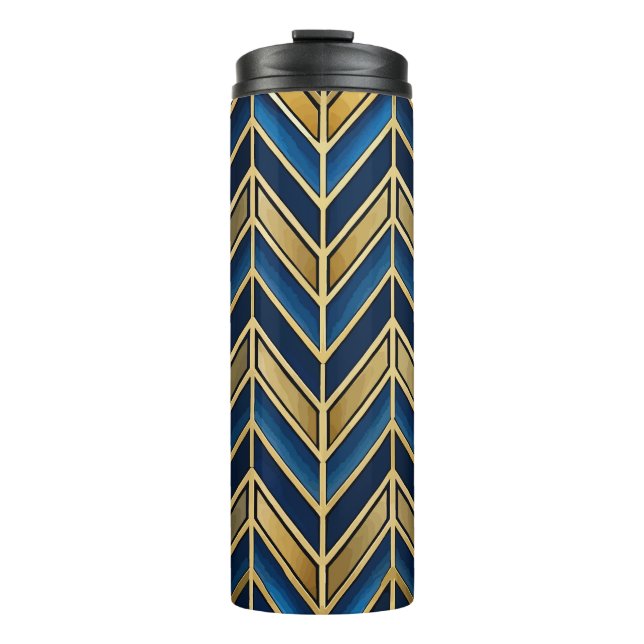 GARRAFA TÉRMICA PADRÃO ZIG ZAG ART DICE AZUL E DOURADO (Frente)