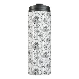 Garrafa Térmica Padrões de flores contínuas preto e branco fofos