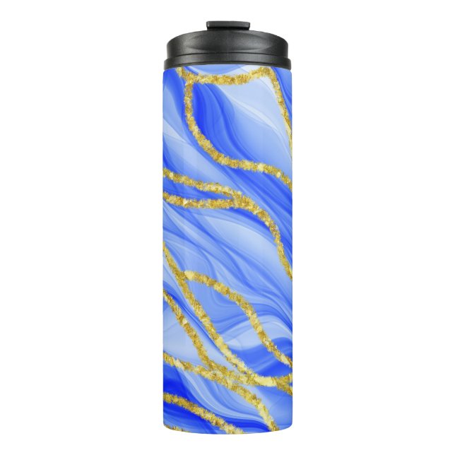GARRAFA TÉRMICA PADRÕES DE ONDA AZUL E DOURADO DE AGATE (Frente)