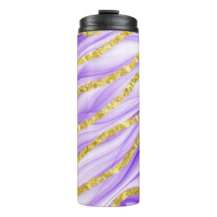 GARRAFA TÉRMICA PADRÕES DE ONDA DE OLHOS DE AGATE PURPES E DOURADO