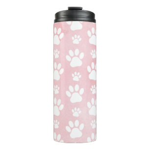 Garrafa Térmica Padrões De Patas, Pestanas Brancas, Aquarelas, Ros