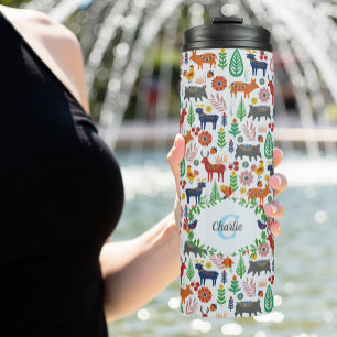 Garrafa Térmica Padrões do Monograma de Arte Folicular Escandinávi