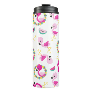 Garrafa Térmica Padrões Tropicais, Flamingos, Melancias, Flores