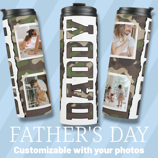Garrafa Térmica Pai Dia de os pais fotos personalizadas verde (Daddy Father's Day custom photos green Thermal Tumbler)