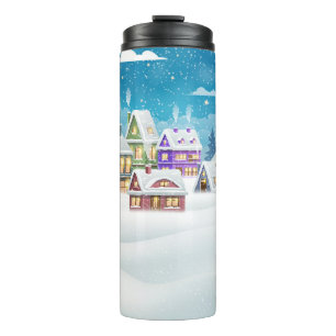 Garrafa Térmica Paisagem das aldeias de inverno com neve coberta