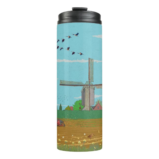Garrafa Térmica Paisagem do País de Viagem Holandês (Frente)