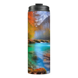 Garrafa Térmica Paisagem do Rio de Outono Tranquilo