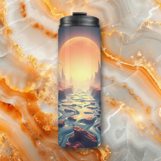 Garrafa Térmica Paisagem Eetérea Surreal | Lua cheia sobre o rio (Criador carregado)