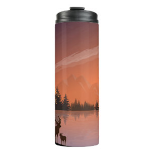 Garrafa Térmica Paisagem Sunrise com Lago e Deers-51207
