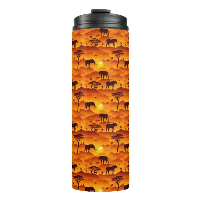 Garrafa Térmica Paisagem Sunset com Padrão Africano Silhout (Frente)