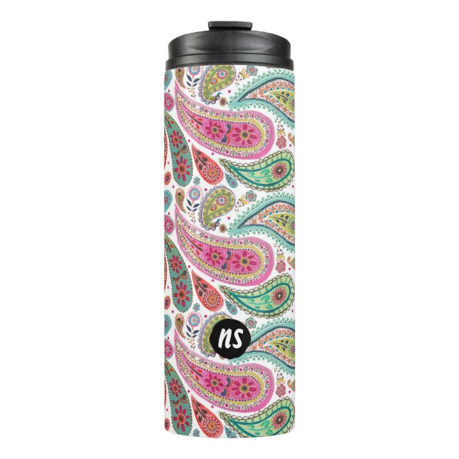 Garrafa Térmica Paisley Bright Monograma | Tumbler térmico (Frente)