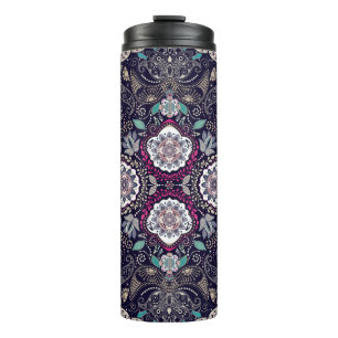 Garrafa Térmica Paisley floral, design de bolso quadrado.