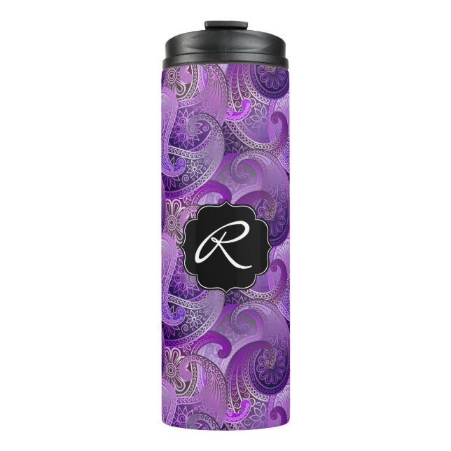 Garrafa Térmica Paisley Roxo com Monograma Personalizado (Frente)