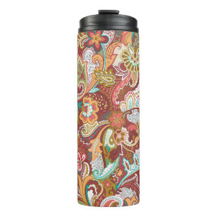 Garrafa Térmica Paisley sem costura: padrão de fundo elegante.