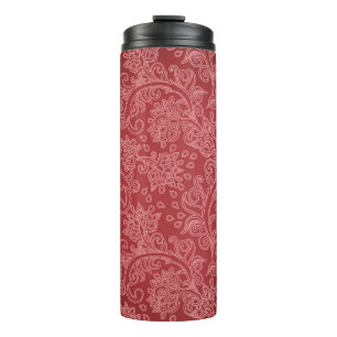 Garrafa Térmica Paisley Vermelho Damasco Designer Floral Vintage C