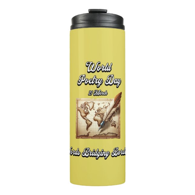 Garrafa Térmica Palavras 'Bridging Borders'. Dia Mundial da Poesia (Frente)