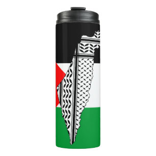 Garrafa Térmica Palestina - Bandeira e Mapa com Padrão Keffiyeg